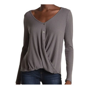 White Willow Button Front Blouse Top Size Small Gray Long Sleeve